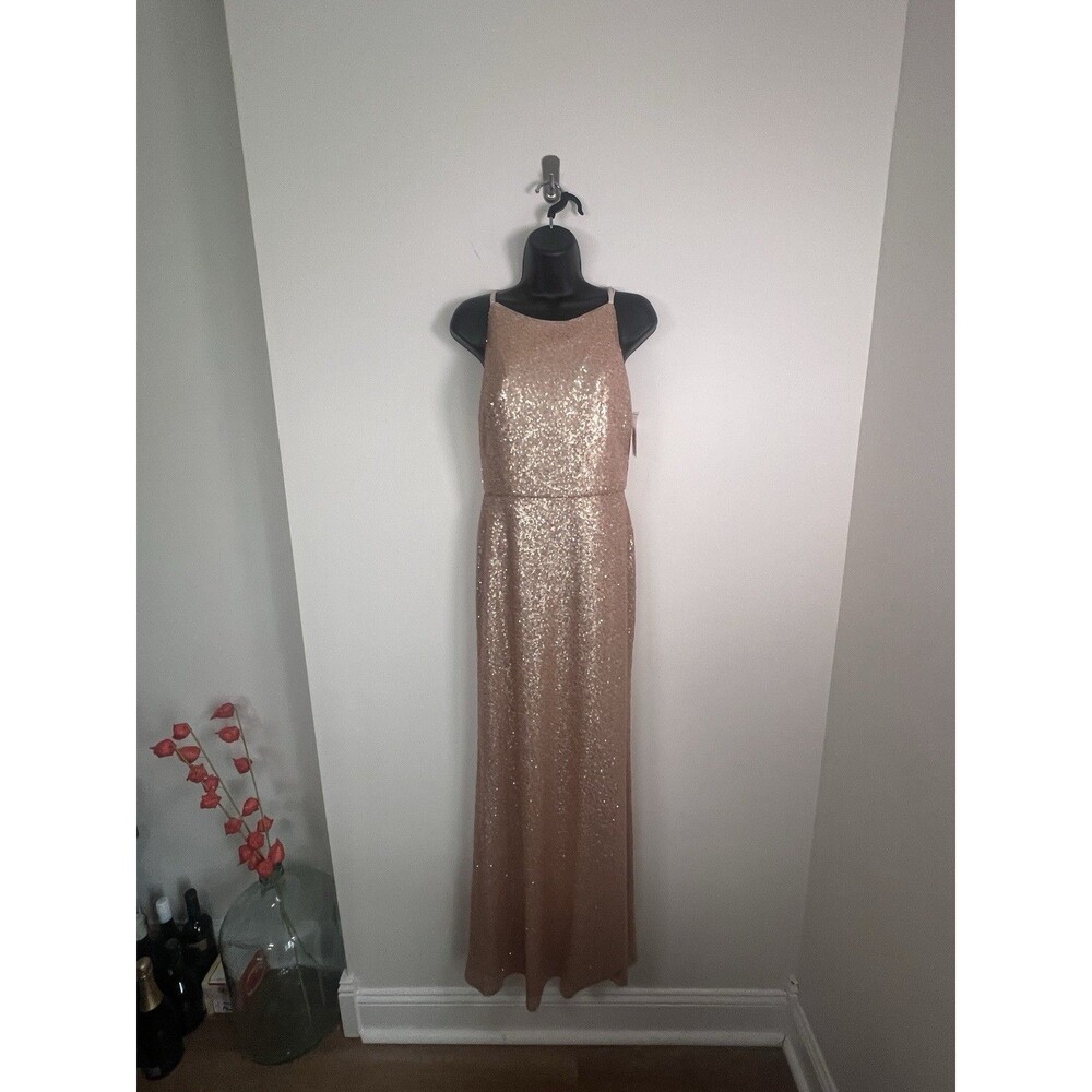Dessy Collection NEW Size 4 Elle 3010 Sequin Rose Gold Gown Dress $284 - Picture 6 of 16